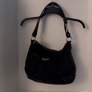USED COACH BLACK MICROFIBER/PATENT LEATHER CROSSBODY PURSE